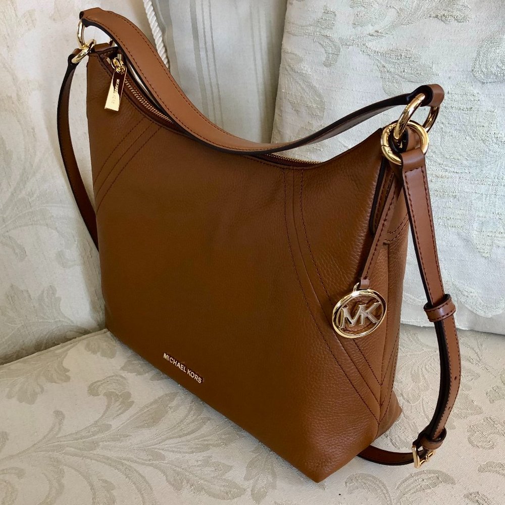 **SOLD** NWT Michael Kors Aria Luggage Brown Leather Shoulder Handbag/Crossbody - Picture 4 of 10